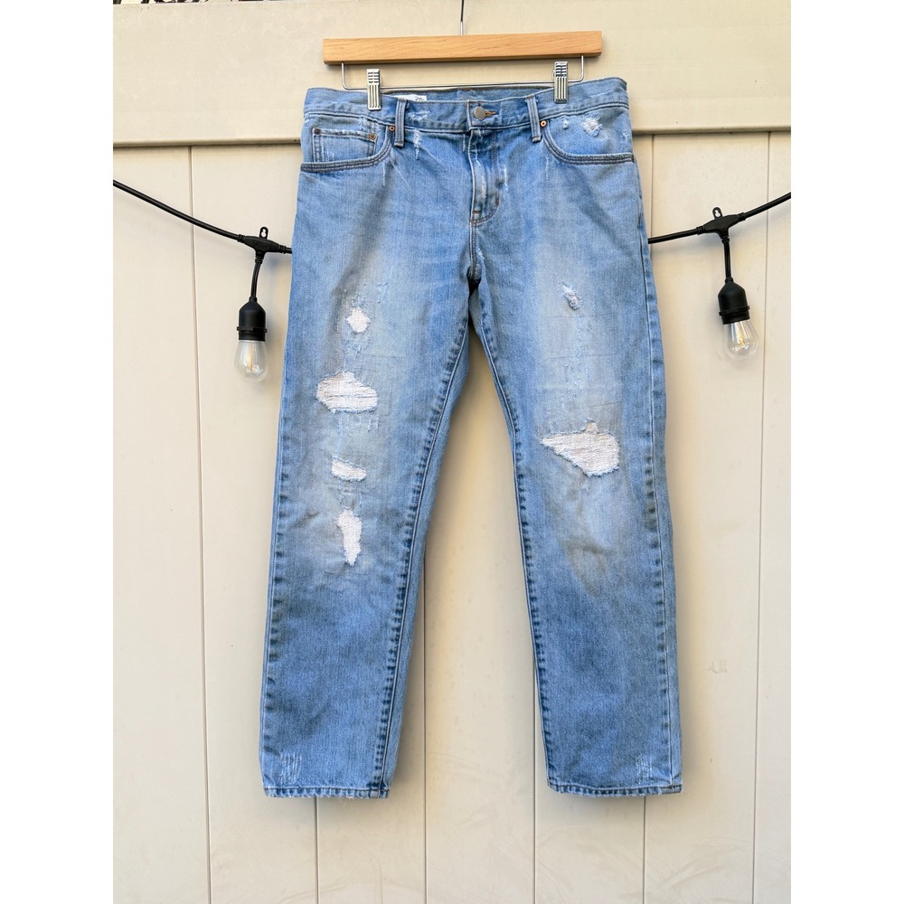 Gap 1969 Sexy Boyfriend Jeans 28r Light Daybreak Wash Distressed Cotton Denim